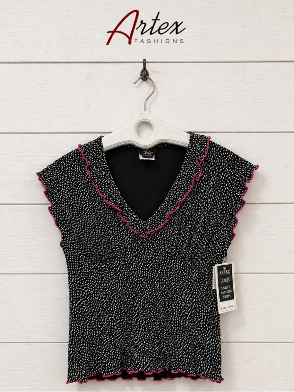 ARTEX Black & White Pattern Top Pink Trim NWT XL Y2K style